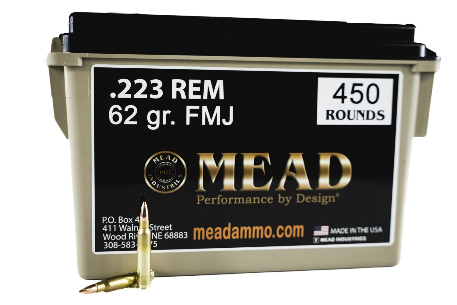 223 REM 62gr FMJ New Brass 450 Rounds FREE AMMO CAN Mead