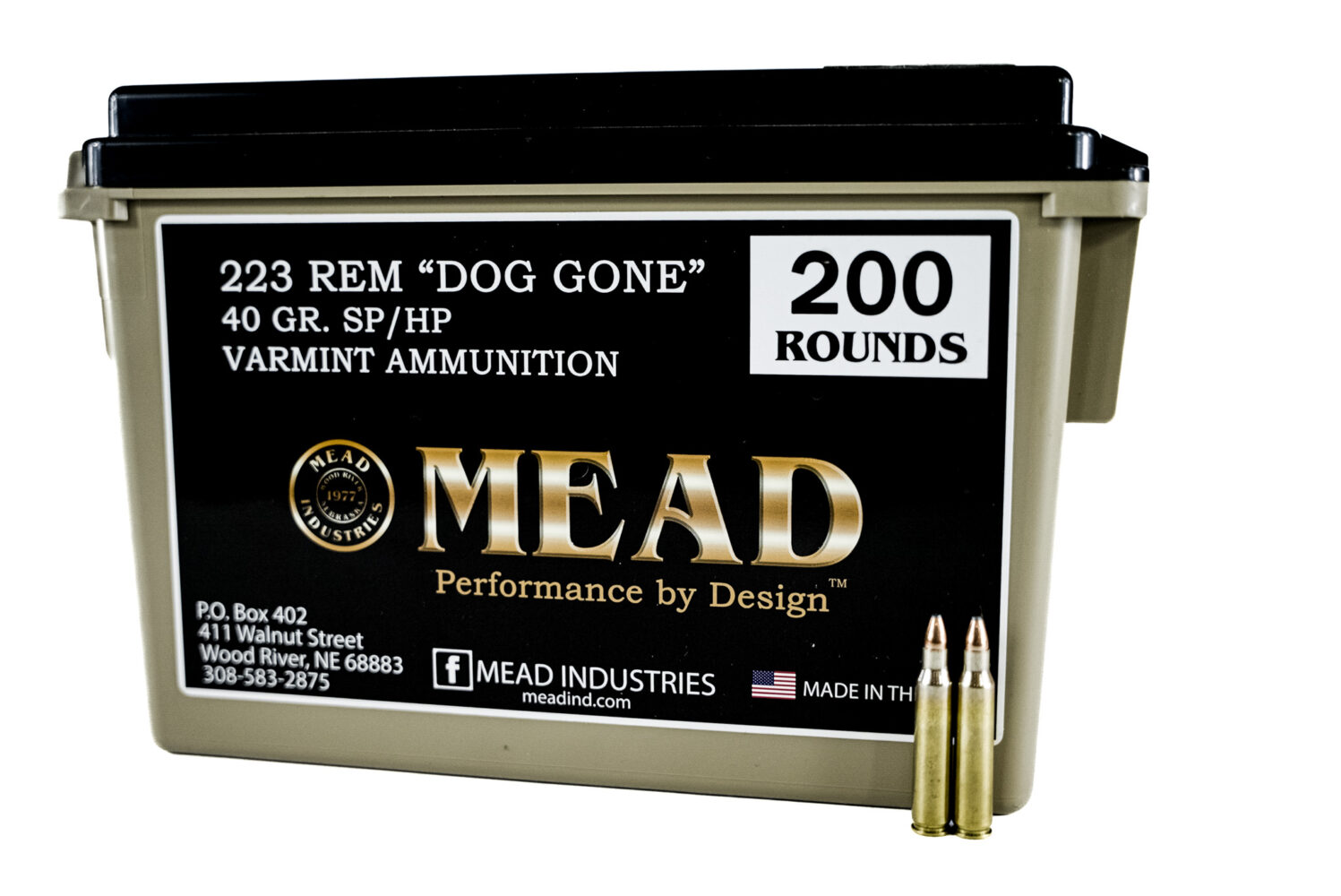 MADE IN THE USA!! Mead 223 REM 40gr SP "Dog Gone" Varmint Ammunition