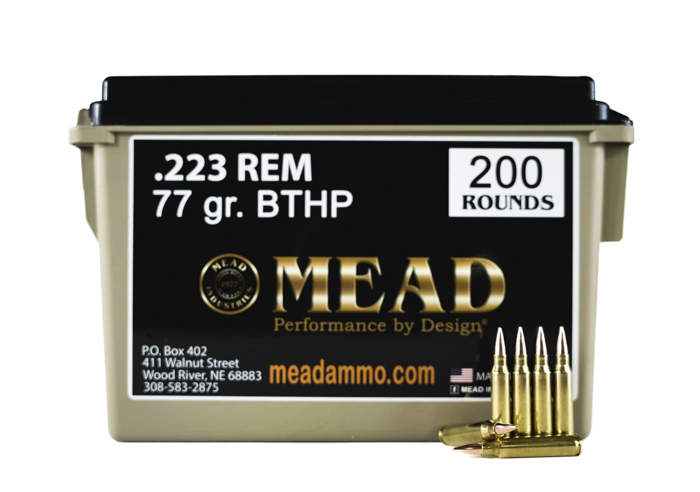 MADE IN THE USA!! Mead .223 REM 77gr BTHP! New Brass! 200 Rounds! FREE