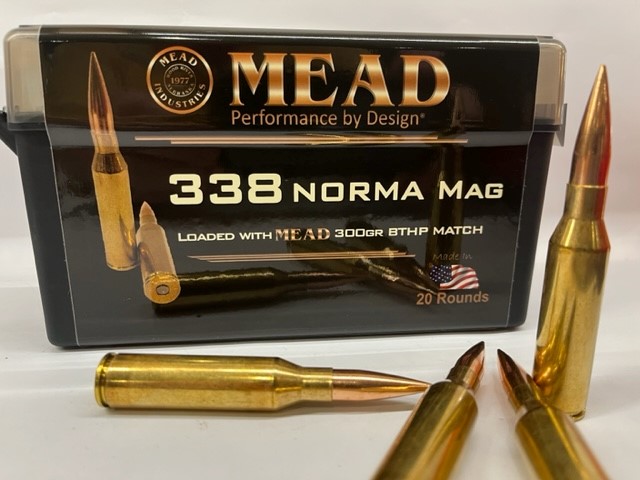 Mead 338 Norma Mag 300gr Bthp Match 20 Rounds Free Ammo Box Mead Industries Inc 