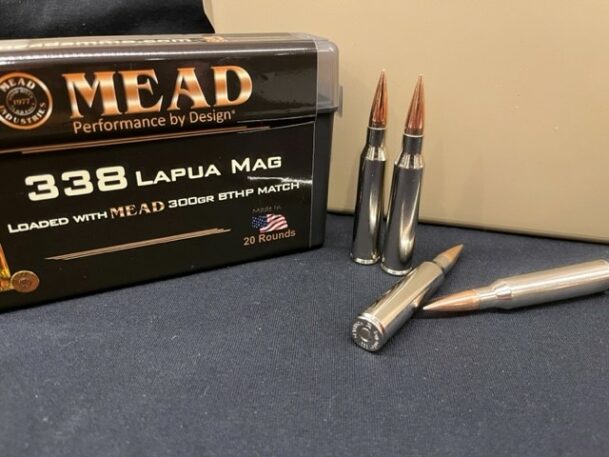 Mead 338 Lapua Magnum 300gr BTHP Match Ammunition, Nickel Plated Cases ...