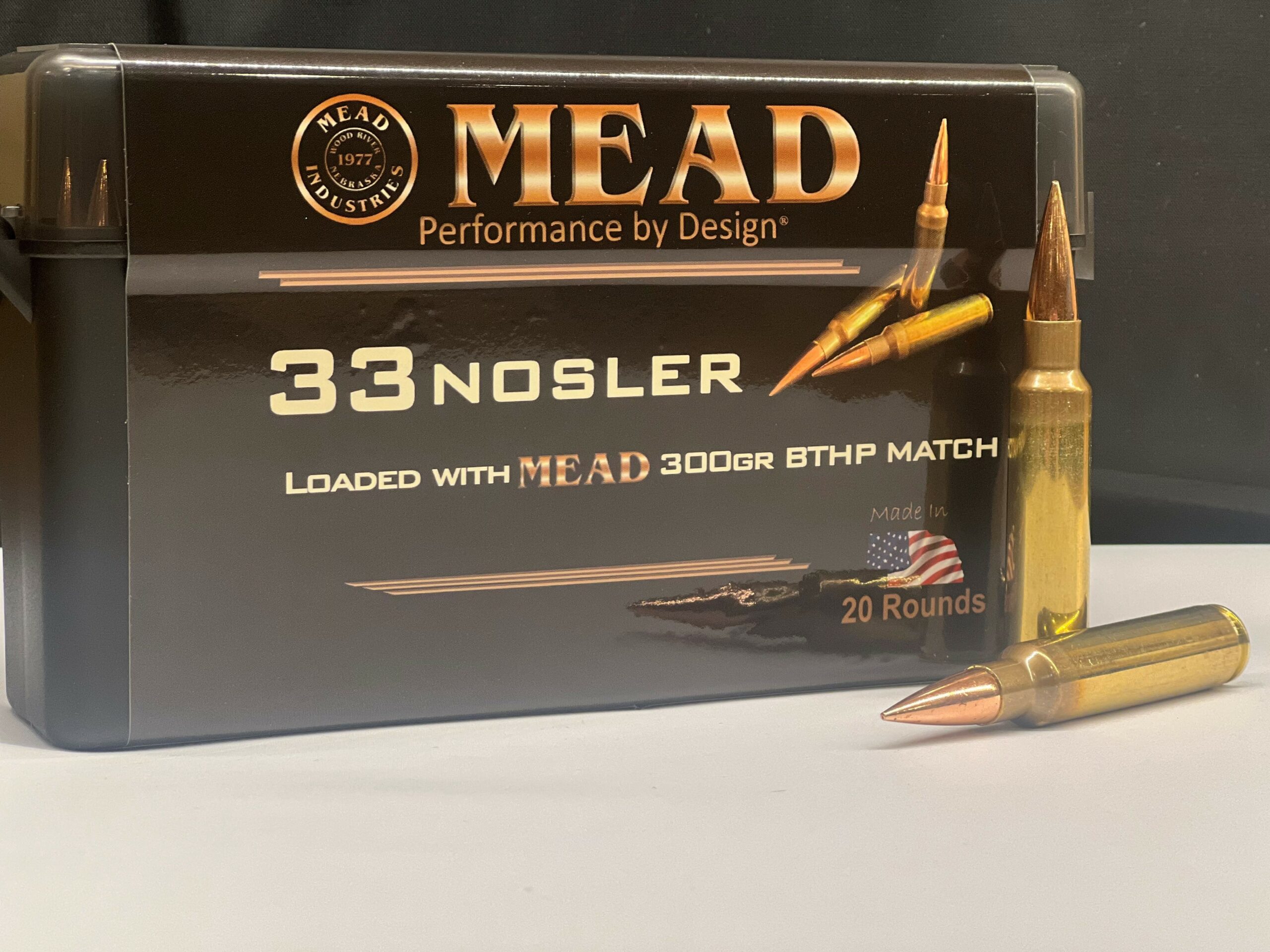 Made In The Usa Mead 33 Nosler 300gr Bthp 20 Rounds New Brass Comes In A Free Ammo Box 