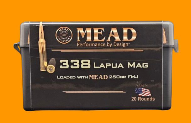 MADE IN USA!! Mead 338 Lapua Magnum 250gr FMJ, Factory Seconds!! 20 round box! Free Ammo Box!